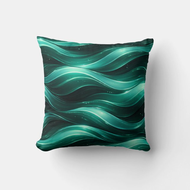 Emerald Green Fluid Wave Pattern Throw Pillow Kissen (Vorderseite)