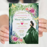 Emerald Green Forest Dress Pink Floral Quinceañera Einladung<br><div class="desc">Emerald Green Forest Dress Pink Floral Quinceañera Einladung Mis Quince 15 Anos,  16. Geburtstag Gold Schmetterling</div>