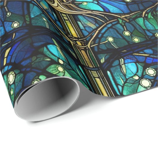 Emerald Green Forest Imitate verkleben Glasmuster Geschenkpapier (Rolleneckpunkt)