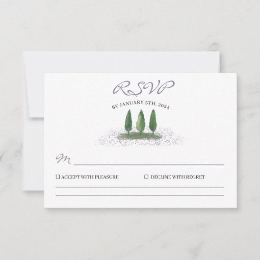 Emerald Green Forest Tree Lavender Wedding RSVP Karte (Vorderseite)