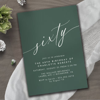 Emerald Green | Formal Calligraphy 60th Birthday Einladung