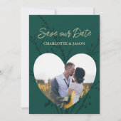 Emerald Green Foto Herzrahmen Save the Date Einladung (Vorderseite)