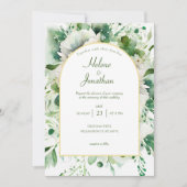 Emerald Green Foto QR Code Floral Wedding Einladung (Vorderseite)