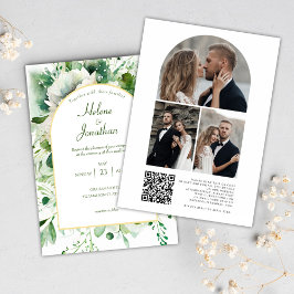 Emerald Green Foto QR Code Floral Wedding Einladung