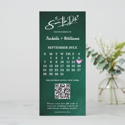 Emerald Green FOTO QR-Code-Kalender Save the Date (Stehend Vorderseite)