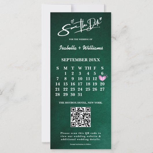 Emerald Green FOTO QR-Code-Kalender Save the Date (Vorderseite)