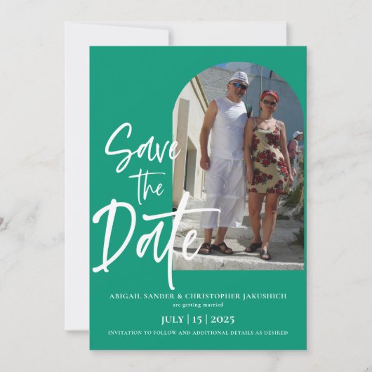 Emerald Green Foto Save the Date Einladung (Vorderseite)