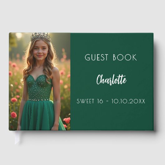 Emerald green Foto Sweet 16 Guest Book Gästebuch (Vorderseite)