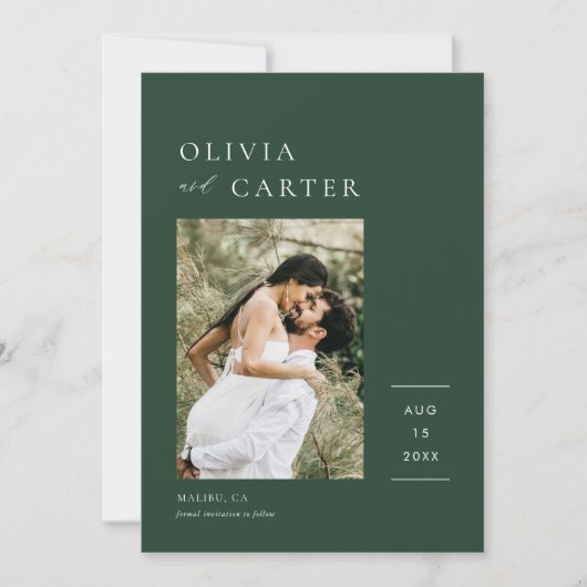 Emerald Green Foto Wedding Modern Save the Date (Vorderseite)