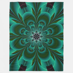 Emerald Green Fraktal Blume Fleecedecke