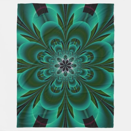 Emerald Green Fraktal Blume Fleecedecke (Vorderseite)