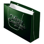 Emerald Green "Frohe Weihnachten" Geschenktasche Große Geschenktüte (Vorderseite Schrägansicht)