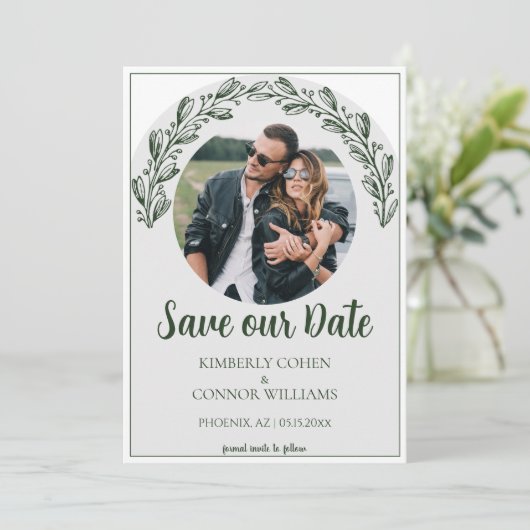 Emerald Green Garland Foto Save the Date (Stehend Vorderseite)