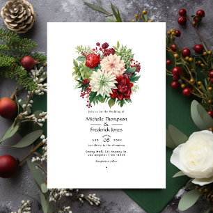 Emerald Green, Garnet Red und Snowy White Wedding Einladung