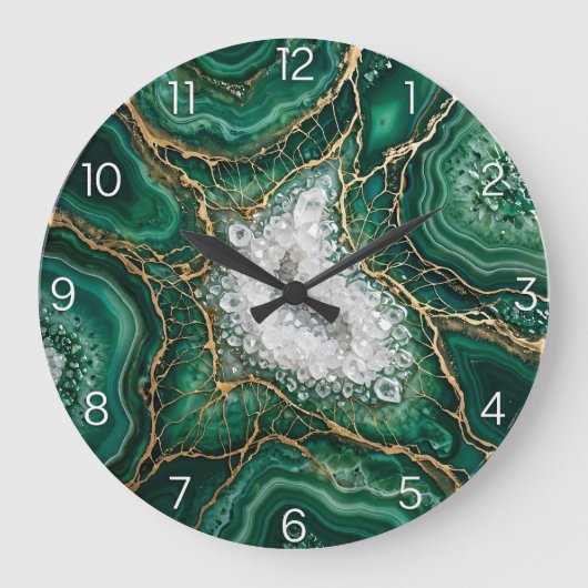 Emerald Green Geode Epoxy Wall Clock Große Wanduhr (Vorderseite)