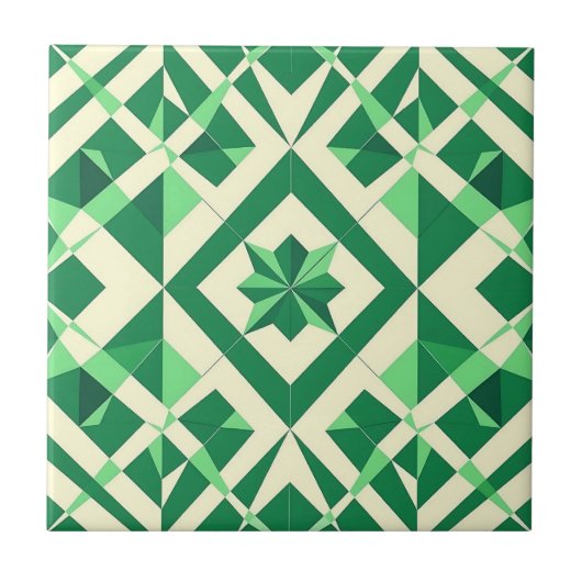 Emerald Green Geometric Star Pattern Fliese (Vorderseite)