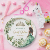 Emerald Green Girl Princess Tiara Floral Sweet 16 Pappteller (Party)