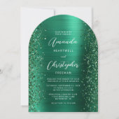 Emerald Green Glam Brushed Metal Arch Wedding Einladung (Vorderseite)
