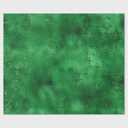 Emerald Green Glam Damask Muster Geschenkpapier (Flach)