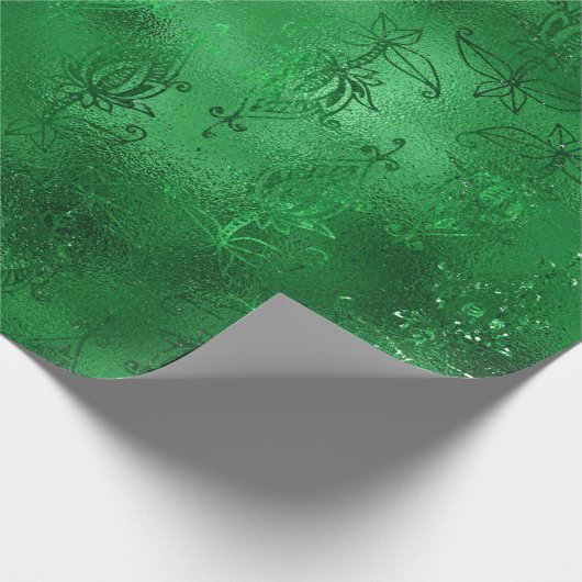 Emerald Green Glam Damask Muster Geschenkpapier (Ecke)