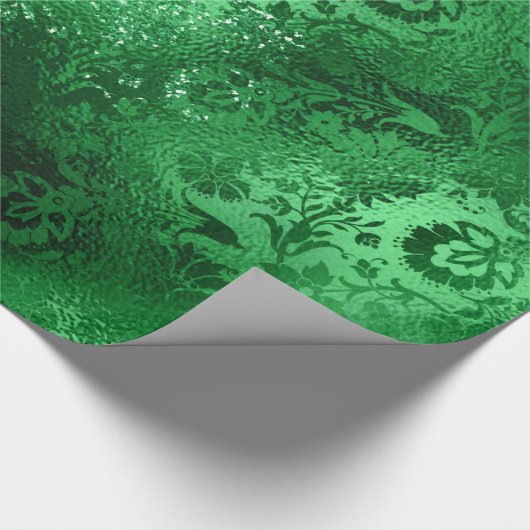 Emerald Green Glam Damask Muster Geschenkpapier (Ecke)