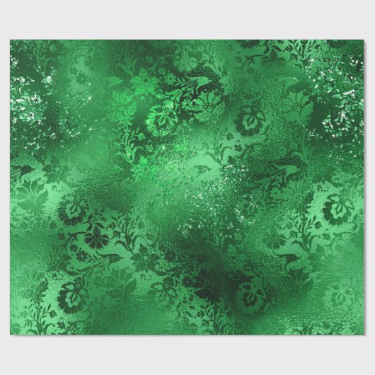 Emerald Green Glam Damask Muster Geschenkpapier (Flach)
