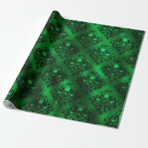 Emerald Green Glam Damask Rose Muster Geschenkpapier