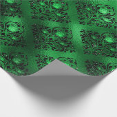 Emerald Green Glam Damask Rose Muster Geschenkpapier (Ecke)
