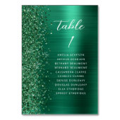 Emerald Green Glam Glitzer Metallic Script Wedding Tischnummer (Vorderseite)