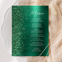 Emerald Green Glam Glitzer Script Wedding Menükarte