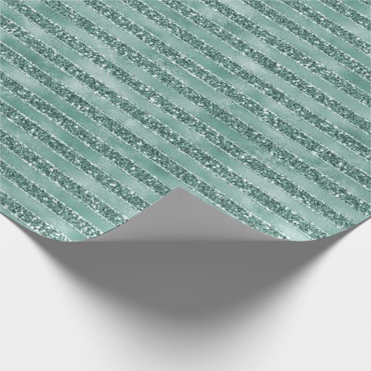 Emerald Green Glam Glitzer Streifen Geschenkpapier (Ecke)