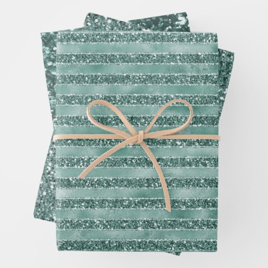 Emerald Green Glam Glitzer Streifen Geschenkpapier Set (Beispiel)