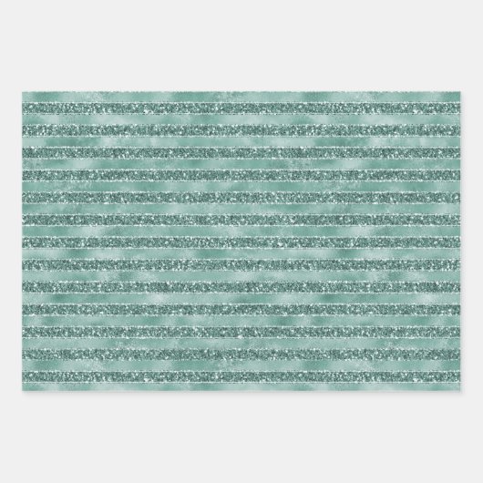 Emerald Green Glam Glitzer Streifen Geschenkpapier Set (Vorderseite)