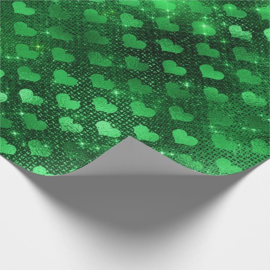 Emerald Green Glam Hearts Pattern Geschenkpapier (Ecke)