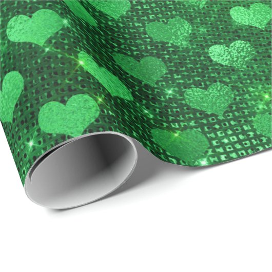 Emerald Green Glam Hearts Pattern Geschenkpapier (Rolleneckpunkt)