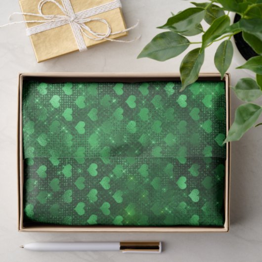 Emerald Green Glam Hearts Pattern Seidenpapier (Geschenk)