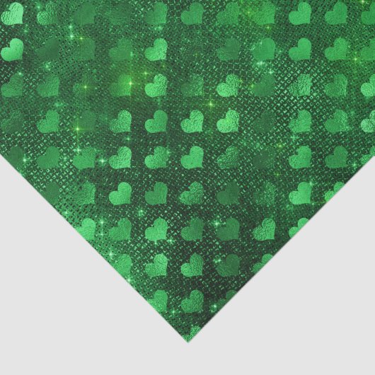 Emerald Green Glam Hearts Pattern Seidenpapier (Ausschnitt)