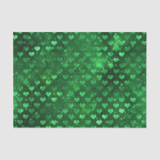 Emerald Green Glam Hearts Pattern Seidenpapier (Vorderseite)