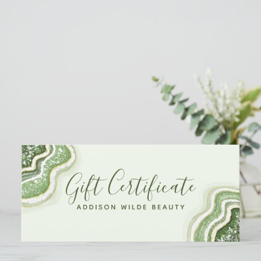 Emerald Green Glitzer Agate Geode Geschenkzertifik (Stehend Vorderseite)