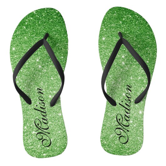 Emerald Green Glitzer Glitz & Glam Personalisiert Badesandalen (Fußbett)
