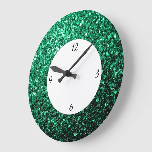 Emerald Green Glitzer Glitzern mit Zahlen Große Wanduhr (Winkel)