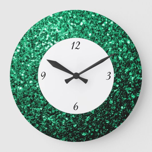 Emerald Green Glitzer Glitzern mit Zahlen Große Wanduhr (Vorderseite)