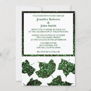 Emerald Green Glitzer Herbstlaubs Elegante Wedding Einladung