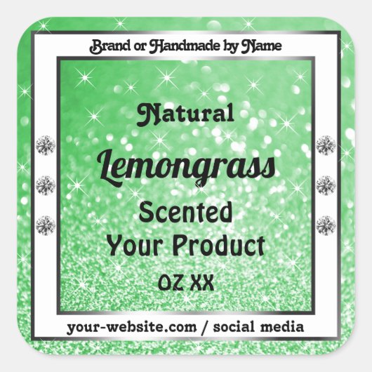 Emerald Green Glitzer mit Diamonds Product Labels Quadratischer Aufkleber (Vorderseite)