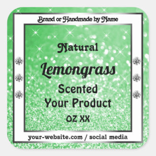 Emerald Green Glitzer mit Diamonds Product Labels Quadratischer Aufkleber