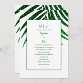Emerald Green Glitzer Palm Leaf Tropical Wedding Einladung (Vorne/Hinten)