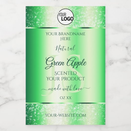 Emerald Green Glitzer Product Labels Monogram Logo Lebensmitteletikett (Einzelnes Label)