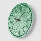 Emerald Green Glitzer Roman Numeral Sparkle Girly Große Wanduhr (Winkel)