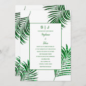 Emerald Green Glitzer Tropical Palm Leaf Wedding Einladung (Vorne/Hinten)
