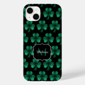 Emerald Green Glitzern Kleeblatt Black Monogram Case-Mate iPhone Hülle (Rückseite)